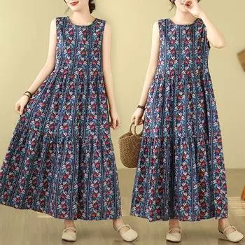 DIMANAF 2024, женское летнее пляжное платье больших размеров, женское длинное платье без рукавов, повседневный большой свободный сарафан 91660