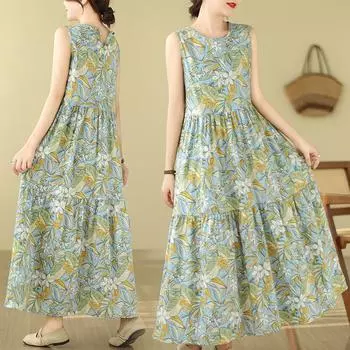 DIMANAF 2024, женское летнее пляжное платье больших размеров, женское длинное платье без рукавов, повседневный большой свободный сарафан 91656