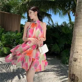 DIMANAF 2024 женское летнее пляжное платье больших размеров женское платье праздничное повседневное без рукавов свободный элегантный сарафан