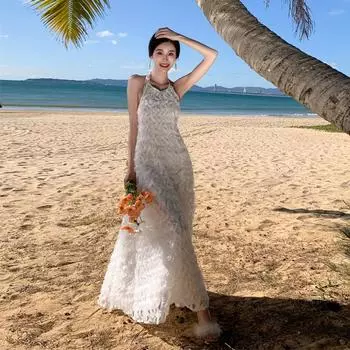 DIMANAF 2024 женское летнее пляжное платье больших размеров женское белое длинное платье без рукавов повседневное однотонное свободное праздничное платье