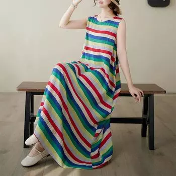 DIMANAF 2024, женское летнее пляжное платье больших размеров, женское длинное платье без рукавов, повседневный большой свободный сарафан 9902