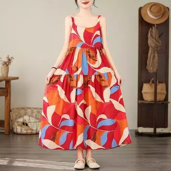 DIMANAF 2024 женское летнее пляжное платье больших размеров женское хлопково-льняное длинное платье без рукавов повседневный большой свободный сарафан 91701