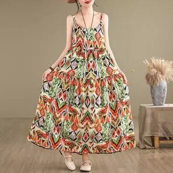 DIMANAF 2024 женское летнее пляжное платье больших размеров женское хлопково-льняное длинное платье без рукавов повседневный большой свободный сарафан 91669