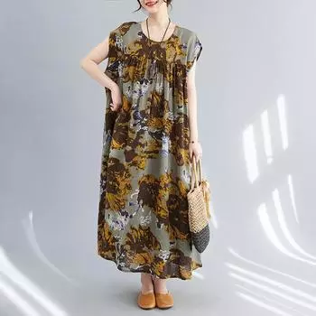 DIMANAF 2024, женское летнее пляжное винтажное платье с цветочным принтом больших размеров, элегантное женское мягкое длинное платье, стильное свободное платье