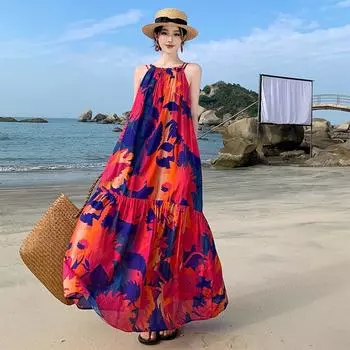 DIMANAF 2024 женское летнее праздничное платье больших размеров повседневное женское длинное пляжное платье с принтом свободный сарафан без рукавов
