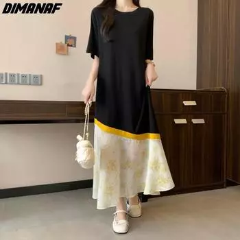 DIMANAF 2024, женское летнее стильное платье-рубашка больших размеров, повседневное платье больших размеров, длинные хлопковые базовые свободные платья