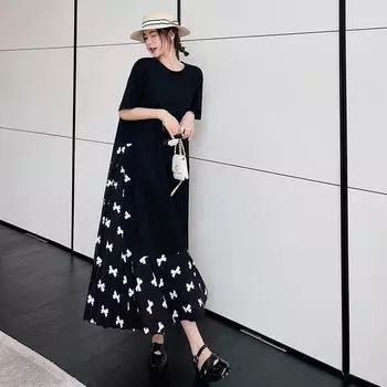 DIMANAF 2024, женское летнее свободное длинное платье больших размеров, винтажное элегантное женское платье с круглым вырезом и бантом, хлопковое, черное