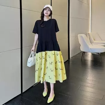 DIMANAF 2024 женское платье больших размеров, летнее новое свободное длинное платье большого размера, хлопковое винтажное элегантное женское платье с круглым вырезом, черное