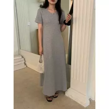DIMANAF 2024 женское платье больших размеров весна-лето винтажное свободное платье больших размеров с короткими рукавами стильное женское повседневное базовое длинное платье