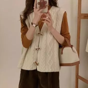 DIMANAF 2024 жилет большого размера, осенний женский свитер на пуговицах, вязаный модный базовый повседневный стильный свободный свитер