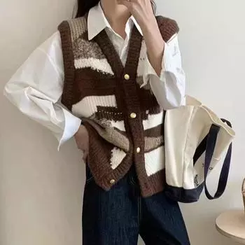 Dimanaf 2024 Жилет Осенние женские свитера Вязание Модный базовый повседневный стиль Свободный черный свитер