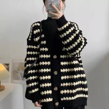 DIMANAF 2024 зима осень женщины плюс размер вязание свитера мода оверсайз повседневный свободный кардиган черный