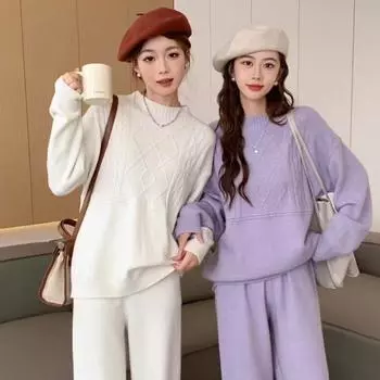 DIMANAF 2024 Зима Осень Женщины Твердые Свитера Вязание Мода Повседневный Стиль Водолазка Свободный Пуловер Свитер One Size белый