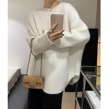 DIMANAF 2024 зима осень женские однотонные свитера с круглым вырезом вязаные базовые модные повседневные свободные свитера-пуловеры