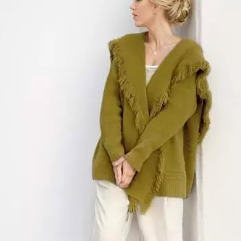 DIMANAF 2024 Зима Плюс Размер Осень Кисточки Женские Однотонные Свитера Куртка Вязание Мода Оверсайз Повседневный Стиль Свободный Кардиган Свитер