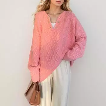 DIMANAF 2024 Зима Плюс Размер Осень Женщины V-образный вырез Твердые свитера Вязание Мода Повседневный Стиль Свободный Пуловер Свитер One Size оранжевый