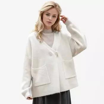 DIMANAF 2024 зима плюс размер осень женский вязаный однотонный пуговиц свитера куртка мода оверсайз повседневный стиль свободный кардиган свитер One Size бежевый