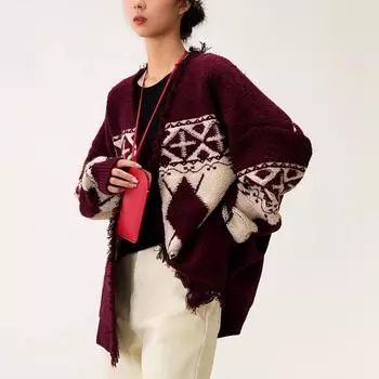 DIMANAF 2024 Зима Плюс Размер Осень Женское Пальто Кардиган Свитера Куртка Вязание Мода Оверсайз Повседневный Стиль Свободный Свитер One Size красный