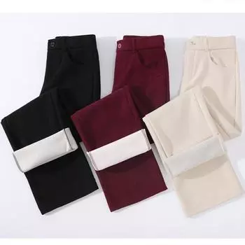 Dimanaf 2024 зимние длинные брюки женские вельветовые шаровары осенние прямые эластичные однотонные свободные брюки новые S чёрный