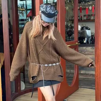 Dimanaf 2024 зимние свитера больших размеров, осенние женские однотонные вязаные модные повседневные стильные свободные пуловеры, свитер