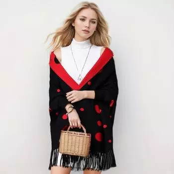 DIMANAF 2024, зимние свитера больших размеров, плащ, осенний оверсайз, женские свитера в горошек с летучей мышью, вязаный свободный кардиган с открытой вышивкой, 6 цветов