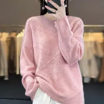 DIMANAF 2024 Зимние свитера Осенние базовые женские свитера с круглым вырезом и полосатым принтом Вязаные свободные свитера