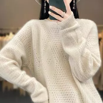 DIMANAF 2024 Зимние свитера Осенние базовые женские полосатые принты свитера Вязание свободного кроя Новый свитер