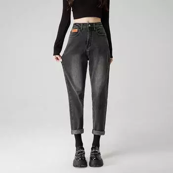 DIMANAF 2024 зимние женские джинсы брюки женские теплые эластичные базовые брюки с высокой талией черные длинные брюки XL