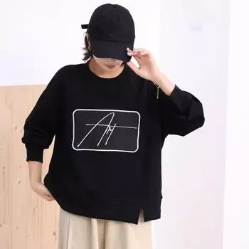 DIMANAF 2025 Autumn T-shirt Women Asymmetrical Printing Full Sleeve Loose White Pullover One Size