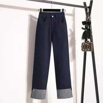 DIMANAF 2025 Большие джинсы Длинные брюки Женские базовые брюки Свободные повседневные джинсовые женские брюки Модные синие брюки XL темно-синий