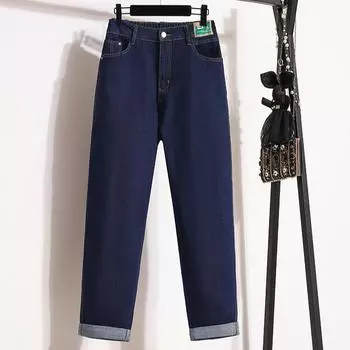 DIMANAF 2025 Большие джинсы Длинные брюки Женские базовые брюки Свободные повседневные джинсовые женские шаровары Модные брюки XL темно-синий