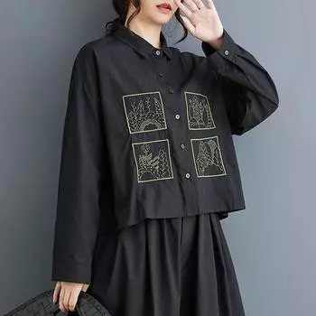 DIMANAF 2025 Большие размеры Новая весенняя блузка рубашка женская с длинным рукавом Базовые модные топы футболки свободные повседневные футболки One Size чёрный