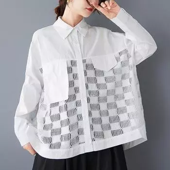 DIMANAF 2025 Большие размеры Новая женская блузка Весна Базовая свободная рубашка с принтом Длинный рукав Винтажная рубашка Повседневные топы Футболки one size белый