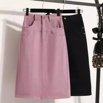 DIMANAF 2025 Большие размеры Новые весенние эластичные хлопковые юбки женские А-силуэта модная свободная юбка с высокой талией винтажное макси XL чёрный