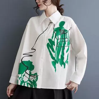 Dimanaf 2025 Большие размеры Новые женские весенние свободные рубашки Винтажные рубашки Повседневные базовые однотонные топы Футболки с принтом L белый