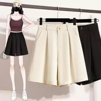 Dimanaf 2025 Большие размеры шорты летние женские с высокой талией свободные повседневные короткие брюки базовые шаровары широкие брюки новые L чёрный