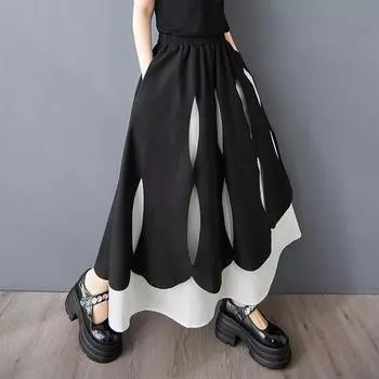 Dimanaf 2025 Большие размеры Весна Женщины Новые Юбки Винтаж Эластичный Пояс Элегантные Плиссированные Юбки Высокая Талия Свободные One Size чёрный