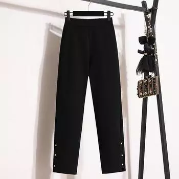 DIMANAF 2025 Большие размеры Весна Женские брюки Свободные повседневные женские эластичные брюки брюки черные XL чёрный