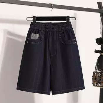 Dimanaf 2025 Большие размеры Женские брюки Летние шорты Джинсы Короткие Базовые брюки с высокой талией Однотонные брюки с эластичной талией Макси XL синий