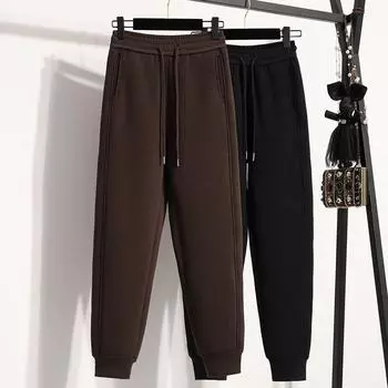 DIMANAF 2025 Большие размеры зимние длинные брюки утолщенные женские эластичные свободные однотонные свободные повседневные базовые брюки шаровары 5XL L