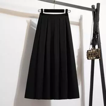 Dimanaf 2025 Летние эластичные юбки больших размеров Женские Свободные Длинные Плиссированные Юбки с Высокой Талией Модные Винтажные Макси L чёрный