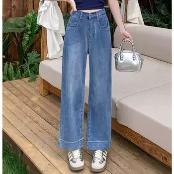 DIMANAF 2025 Летние джинсы Tencel Женские синие брюки Женские эластичные базовые брюки с высокой талией Длинные брюки S