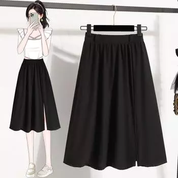 Dimanaf 2025 Летние Юбки Большого Размера с Высокой Талией Женские Свободные Юбки А-Силуэта Модные Винтажные Макси L чёрный