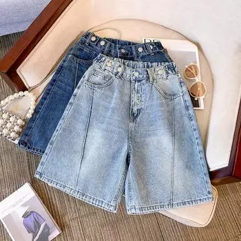 Dimanaf 2025 Летние короткие джинсы брюки женские повседневные джинсовые шаровары большие синие брюки джинсы M темно-синий