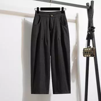 DIMANAF 2025 Летние женские брюки больших размеров с широкими штанинами и высокой талией, базовые эластичные брюки, свободные повседневные однотонные брюки 5XL L чёрный