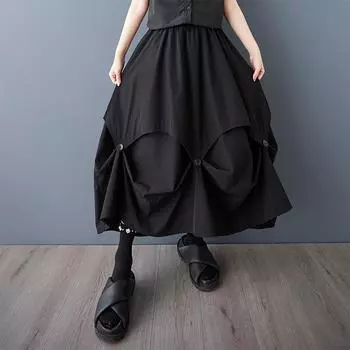 Dimanaf 2025 Летние женские новые юбки больших размеров с эластичной талией, плиссированные черные юбки больших размеров One Size чёрный