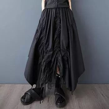 Dimanaf 2025 Летние женские новые юбки больших размеров с эластичной талией, плиссированные элегантные черные юбки One Size чёрный