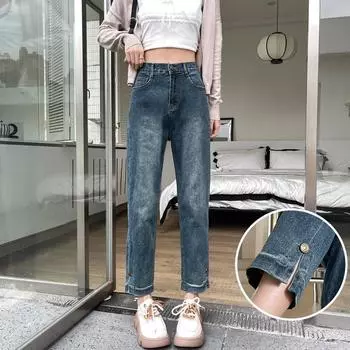 DIMANAF 2025 Летние женские синие джинсы брюки женские эластичные базовые брюки с высокой талией длинные брюки S синий
