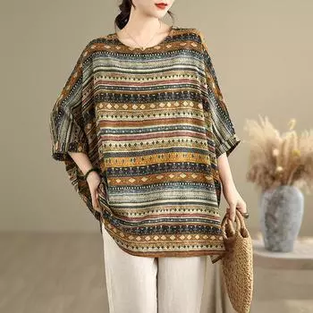 DIMANAF 2025 Летняя футболка больших размеров для женщин с цветочным принтом и рукавами «летучая мышь», свободные топы, повседневные One Size