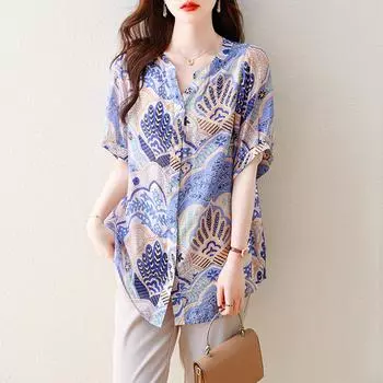 DIMANAF 2025 Летняя футболка большого размера Блузка женская Базовая винтажная свободная оверсайз Мягкие повседневные топы Футболки L синий